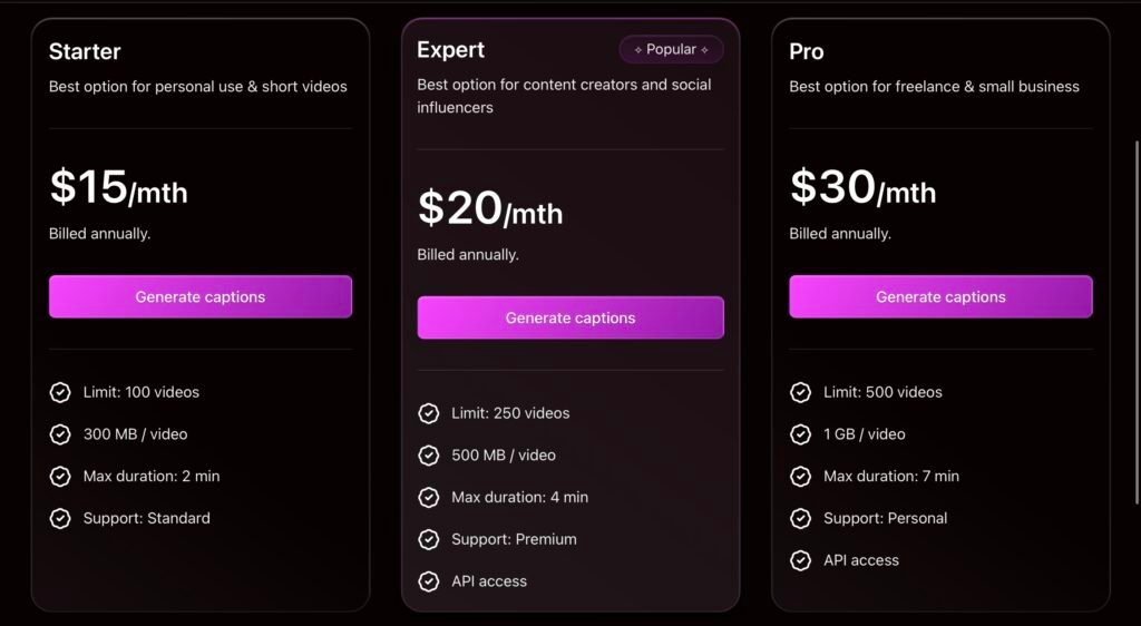 autocaption.io Pricing